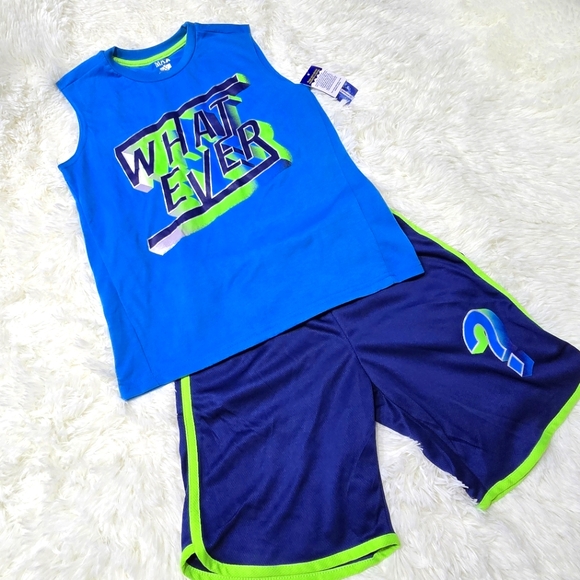 Max & OliviaLittle Boys Shorts Set, Muscle Sleeve Top with Screen Print - Picture 1 of 4